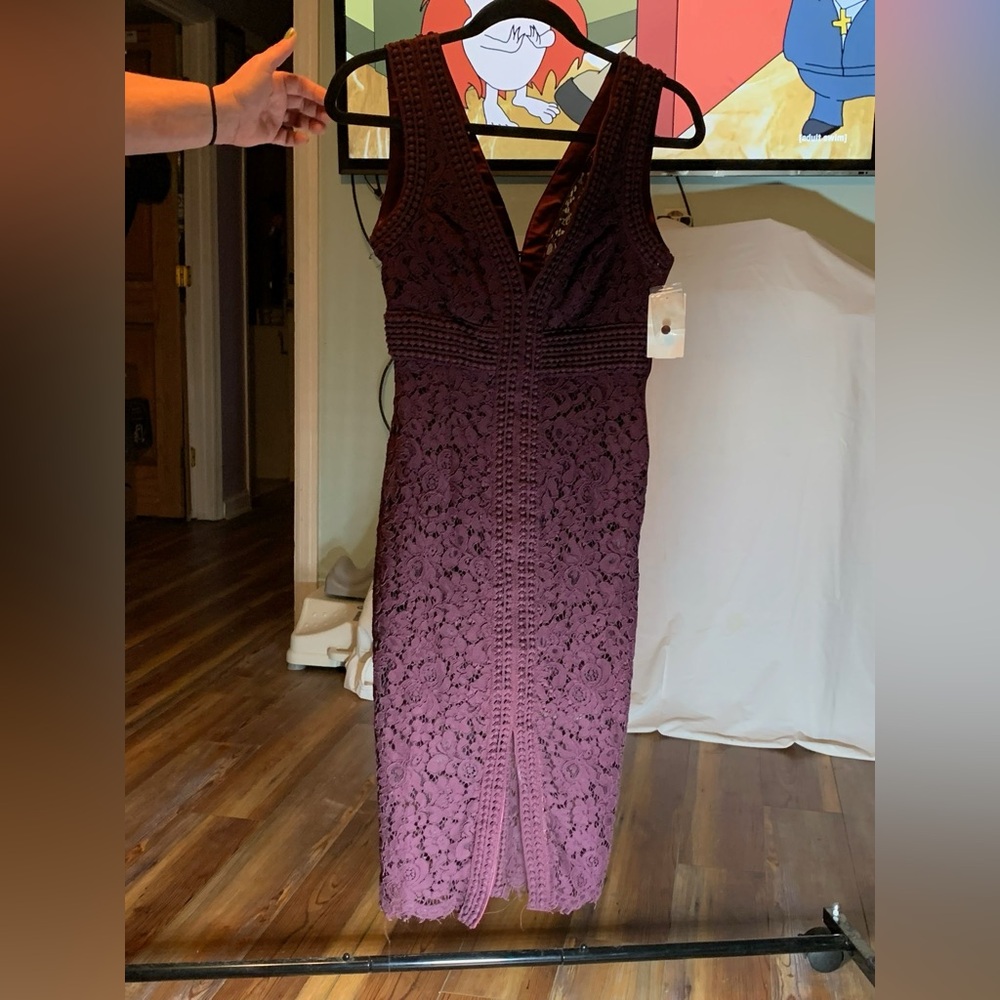 Bardot Deep Purple Lace Midi Dress